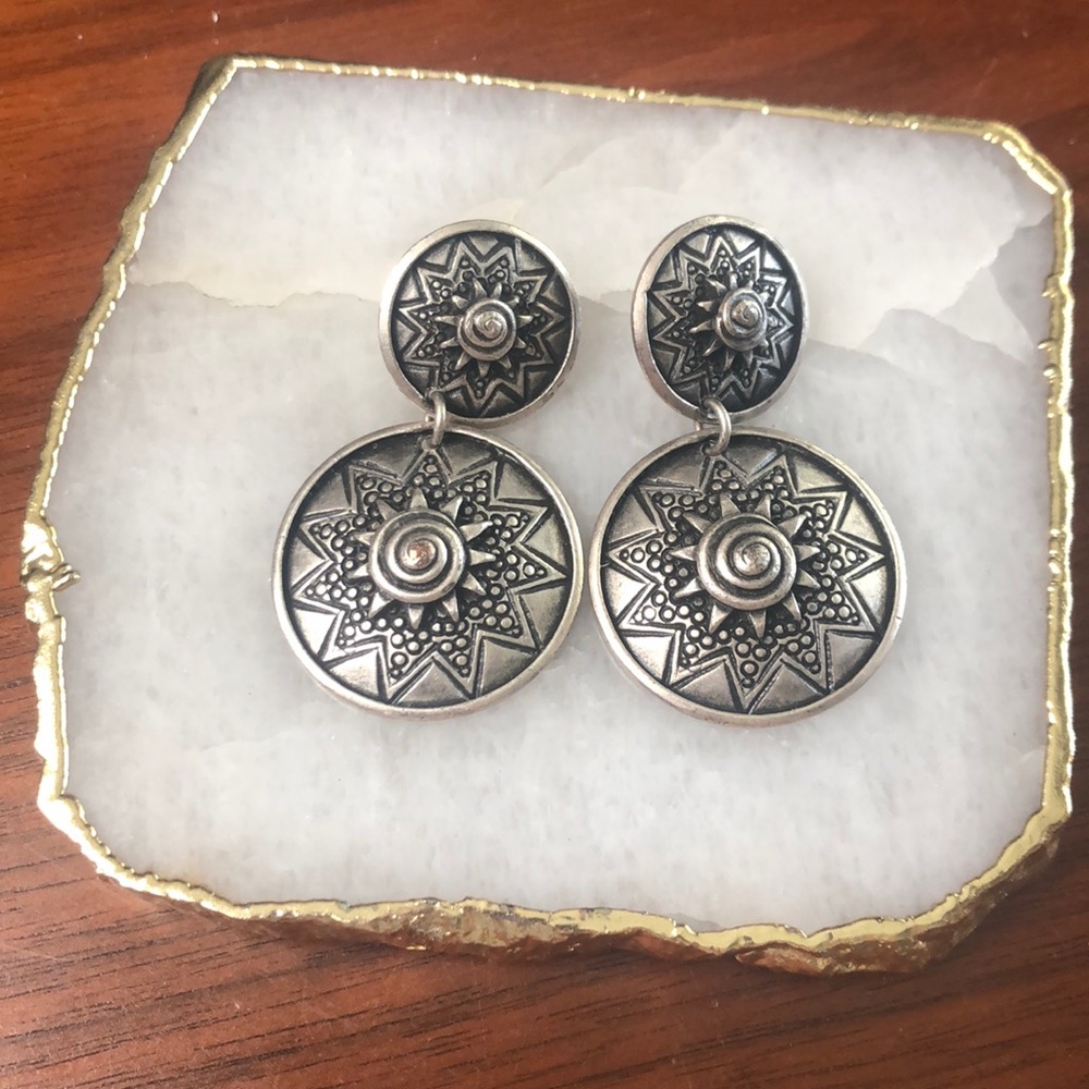 Silver tone boho earrings